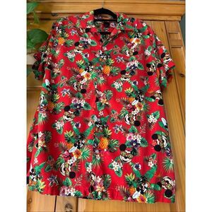 Disney Mickey Mouse Tropical Hawaiian Shirt – Red Floral Pineapple Print – Men’s